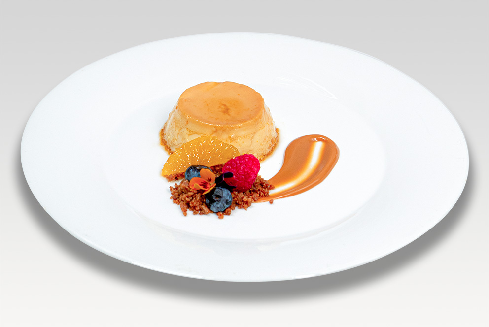 Flan de naranja con galleta especiada