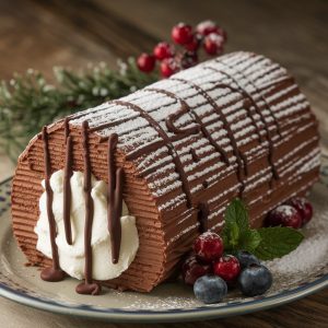 Tronco Navidad con Salsa de Chocolate